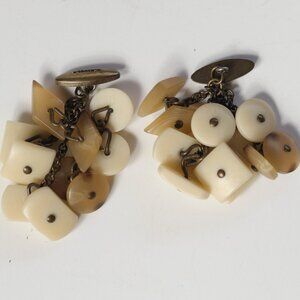 Rare Unique Vintage Unisex Matsuda Cream & Brass Dangling Cuff Links Japan
